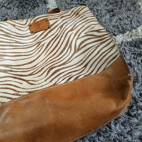 PATRICIA NASH Leather Zebra Calf Hair on Hide Shoulder Tote Bag - Picture 3 of 10